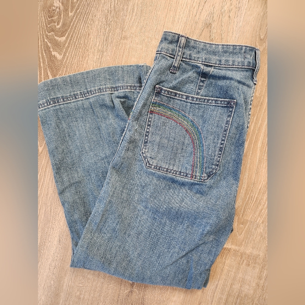 madewell size 26 embroidered wide leg jeans